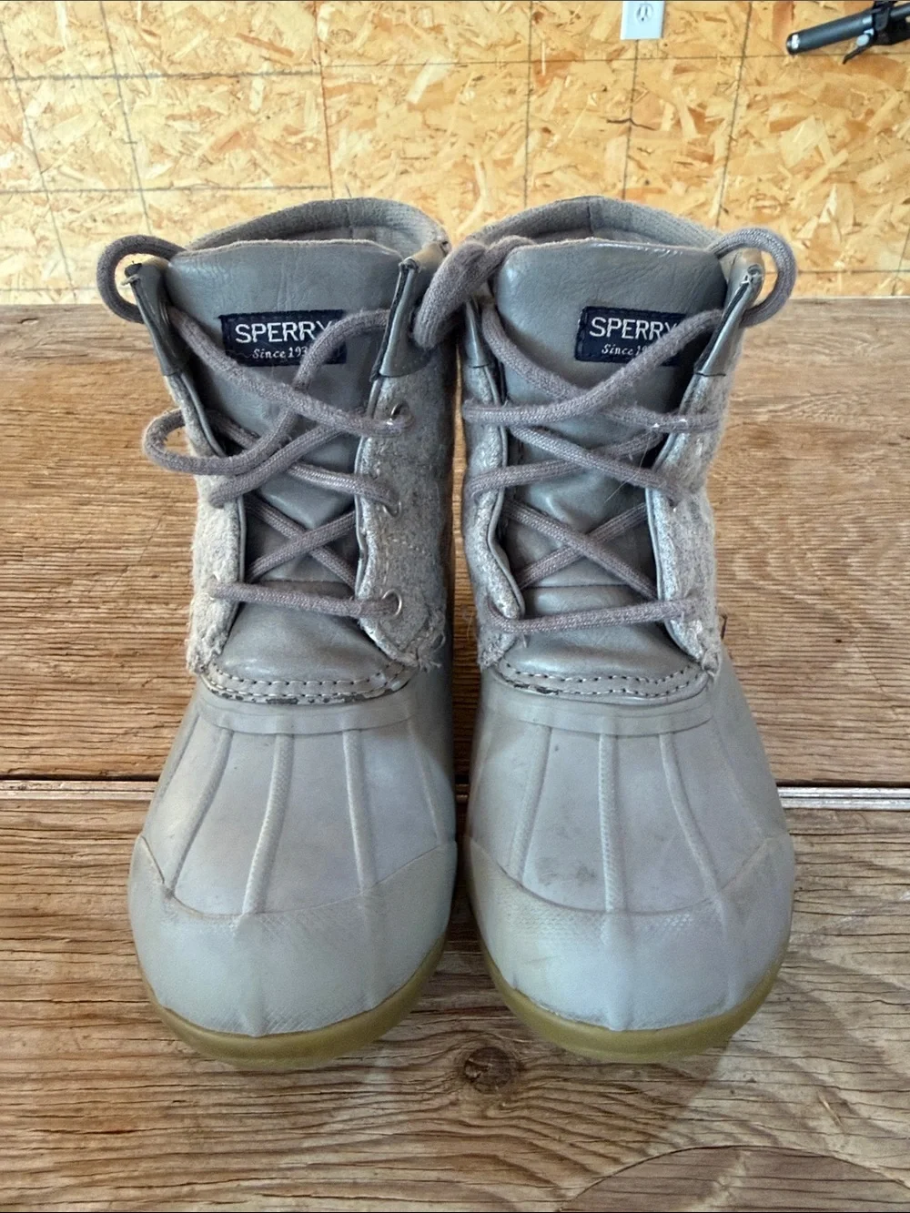 Sperry Kids Taupe Gray Lace-Up Waterproof Duck Boots
